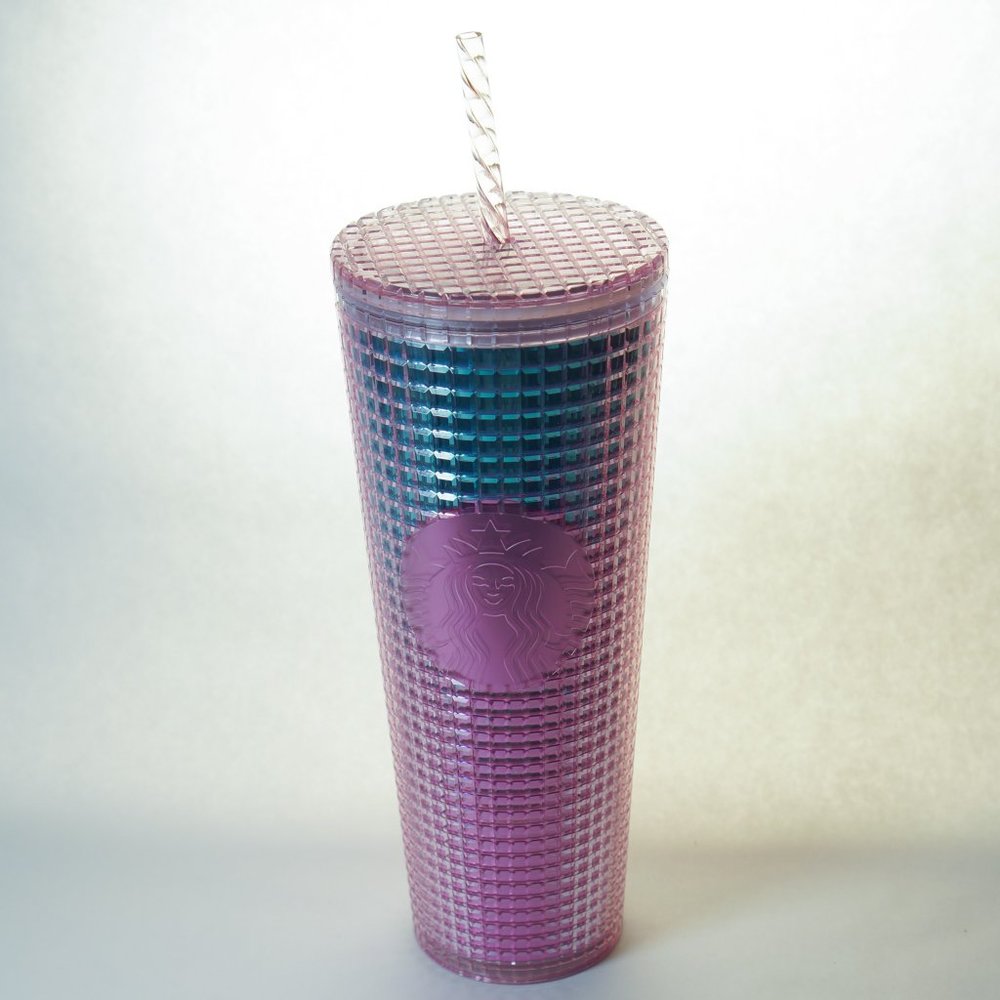 Starbucks Coffee Summer 2021 Pink & Blue Ombre Grid Tumbler 24 oz